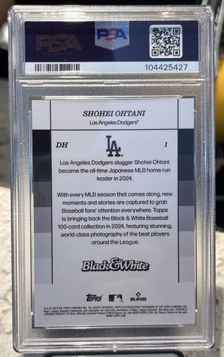 SHOHEI OHTANI 2024 Topps Black & White #1 PSA 10 GEM MINT Los Angeles Dodgers - Picture 2 of 2