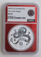 Australia 2024 1oz Silver Year of the Dragon NGC MS70