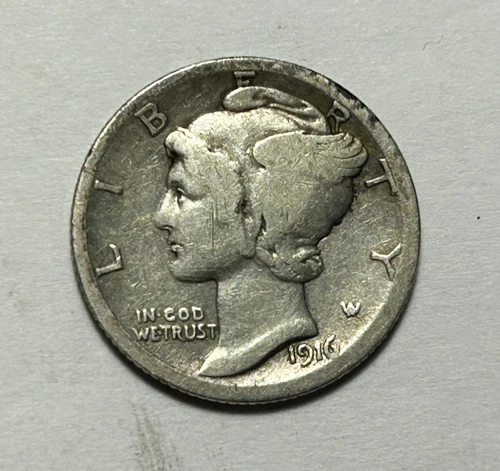 1916 D MERCURY DIME VG DETAILS