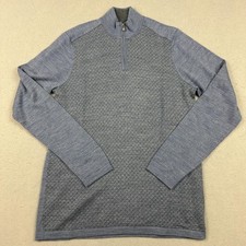 Raffi Sweater Mens Medium Blue 1/4 Zip Mock Geometric Knit Pullover Merino Wool