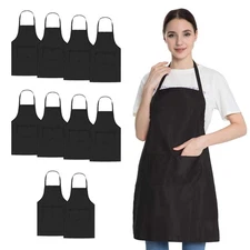 Hi loyaya Black Apron with Pockets for Women Men Adult Chef, Set of 10 Bulk K...