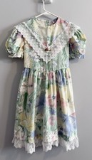 Vintage SWEETHEART ROSE Girl Party Dress 10 Cottage Floral Lace Puff Sleeve USA
