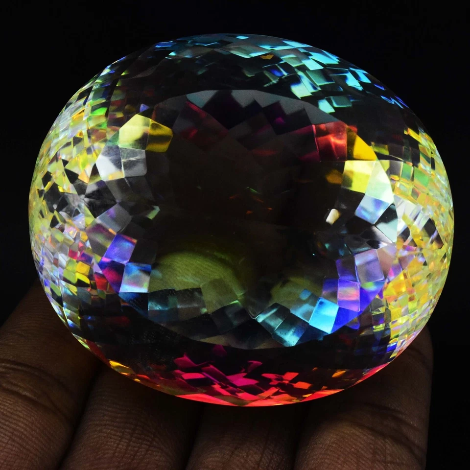 Mystic Topaz Oval 780Cts Rainbow Color Certified Rare Natural Gemstone For Sale. - Image 2 of 4