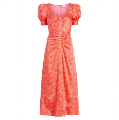 NWT Cinq a Sept Summer Waves Ximena Puff Sleeve Midi Dress Pink $395 - Size 6