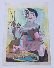 Pablo Picasso Drawing on paper (Handmade) signed and stamped vtg art