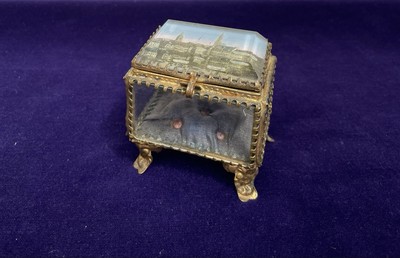 Antique French Bevelled Glass Trinket Box Bijou Jewellery Box Casket Guilt Brass