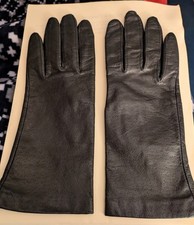 Genuine Lambskin Leather Gloves Sz 7 Vtg Perforated-Look Black Nylon Lining