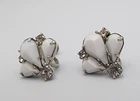 Vtg Weiss White Milk Glass Clear Rhinestone Earrings Screw Back Silver Tone
