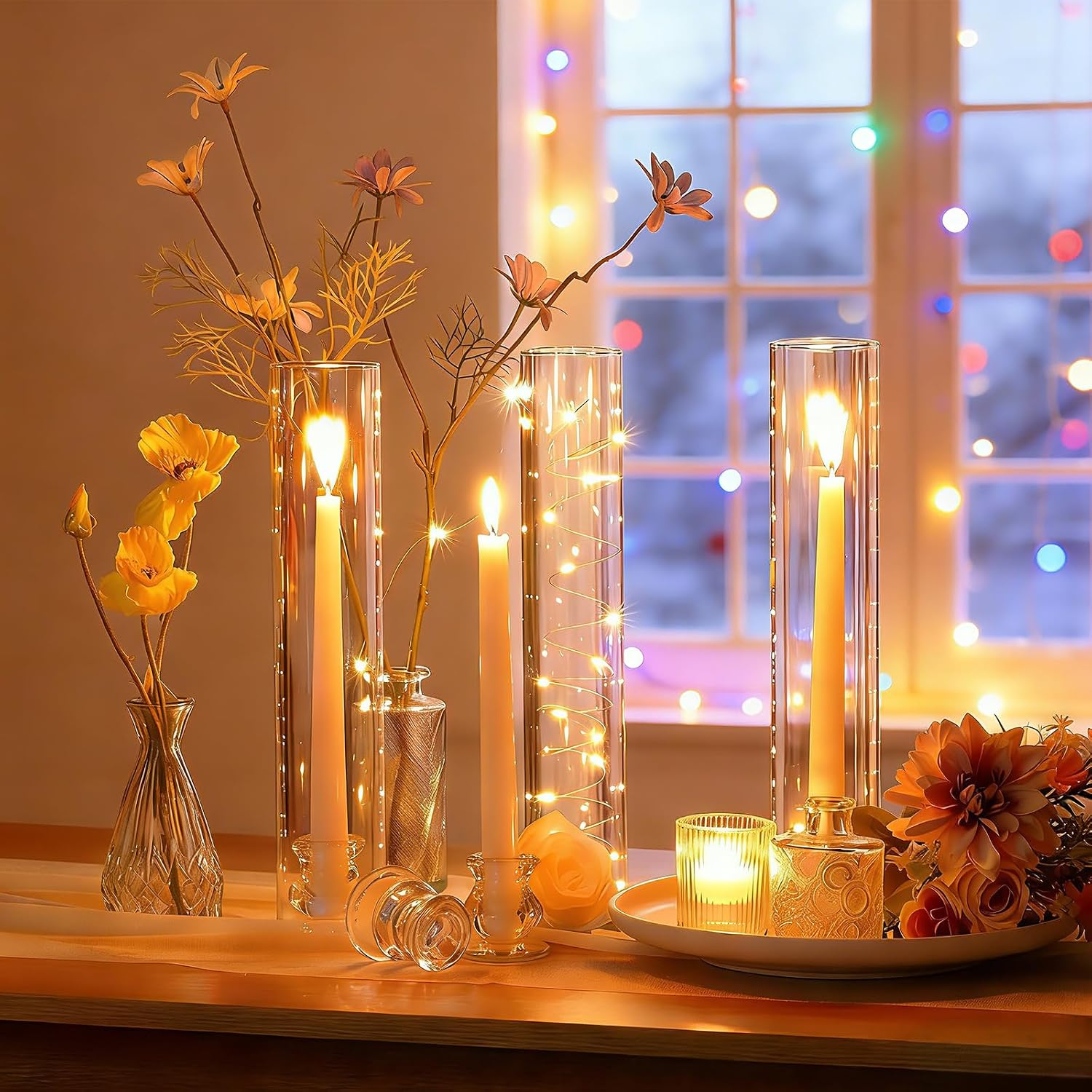 Hurricane Glass Candle Holders 16 Set, Candlestick Holders 11.8’’ H