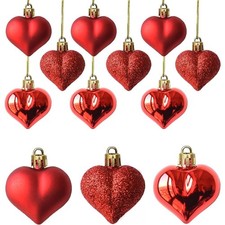 Heart Ornaments 12Pcs Multi Finish Hanging Baubles for Valentine's Day Decor