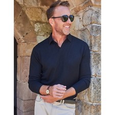 NWOT Collars and Co Bellagio Buttonless Long Sleeve Merino Polo XL Black