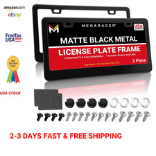Premium Matte Black License Plate Frame Set 2 Pack Slim Metal Car Tag Holder