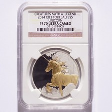 2014 Tokelau Gilt Silver $5 Unicorn NGC PF70 Ultra Cameo