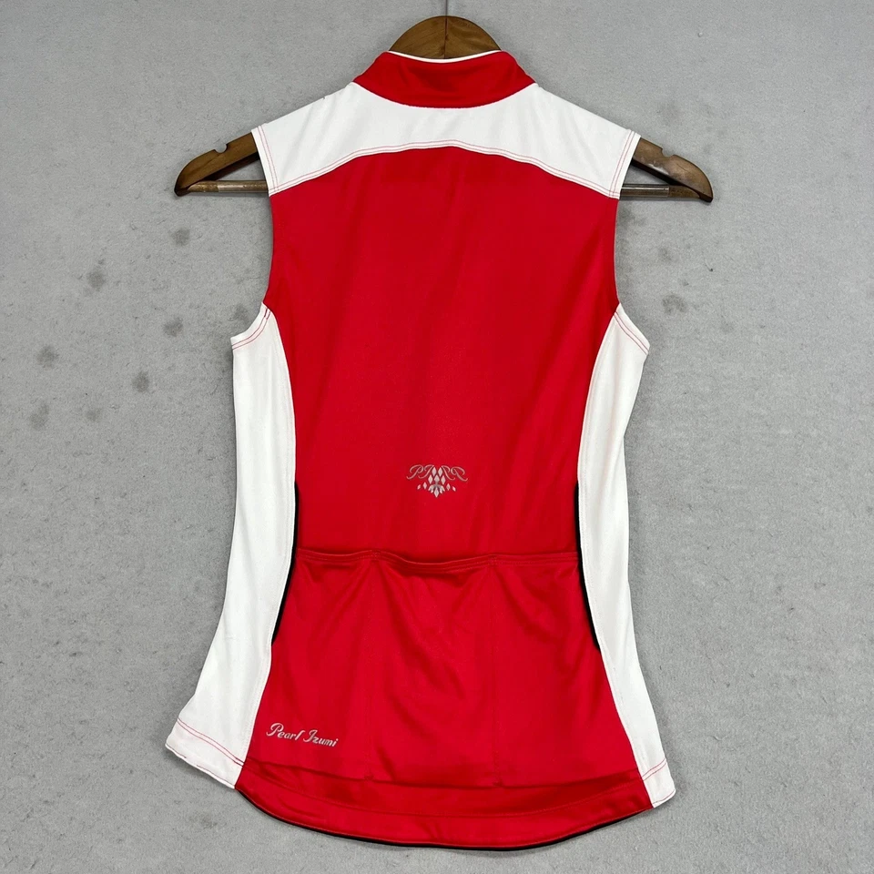 Chaleco de ciclismo Pearl Izumi Select para mujer cremallera completa sin mangas rojo blanco talla pequeña Foto 2 de 4