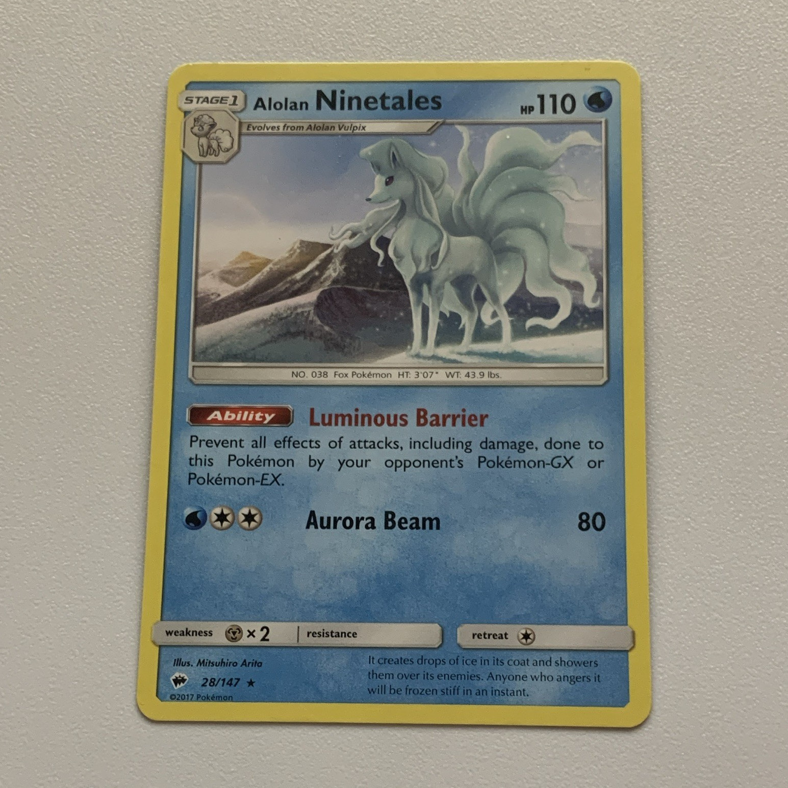 Pokemon TCG Alolan Ninetales 28/147 Sun & Moon Holo Rare English 2017 110 HP