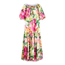 Farm Rio NWT SZ XS Off White Painted Flowers Maxi Dress Off Shoulder Puff Sleeve