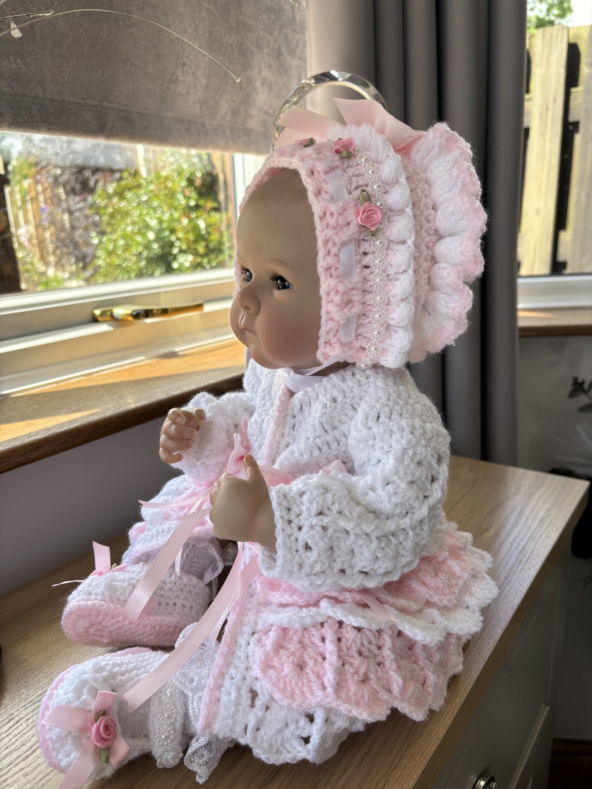 Baby Cardigan Bonett Shoes Hand Crochet Newborn Reborn Romany Spanish Layered