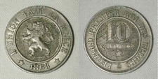 1863 Copper-Nickel Coin Belgium 10 Centimes Rampant Lion Facing Left Leopold I