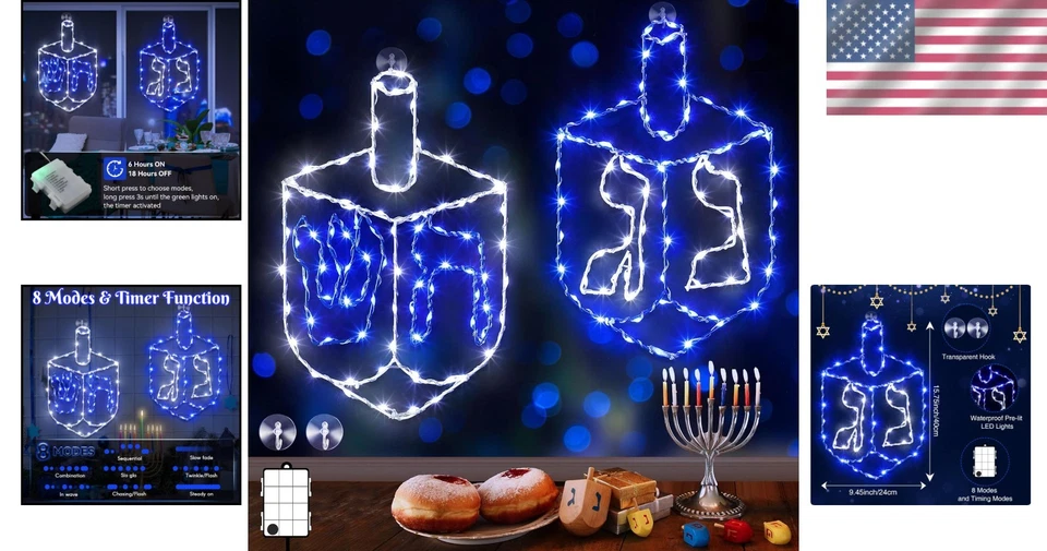 Innovador paquete de 2 luces de silueta de Hanukkah - función duradera de plancha y temporizador Foto 2 de 4