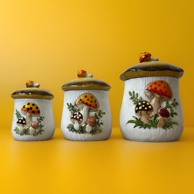 VTG Merry Mushroom Set of 3 Canisters w/Lids - Sears, Roebuck & Co
