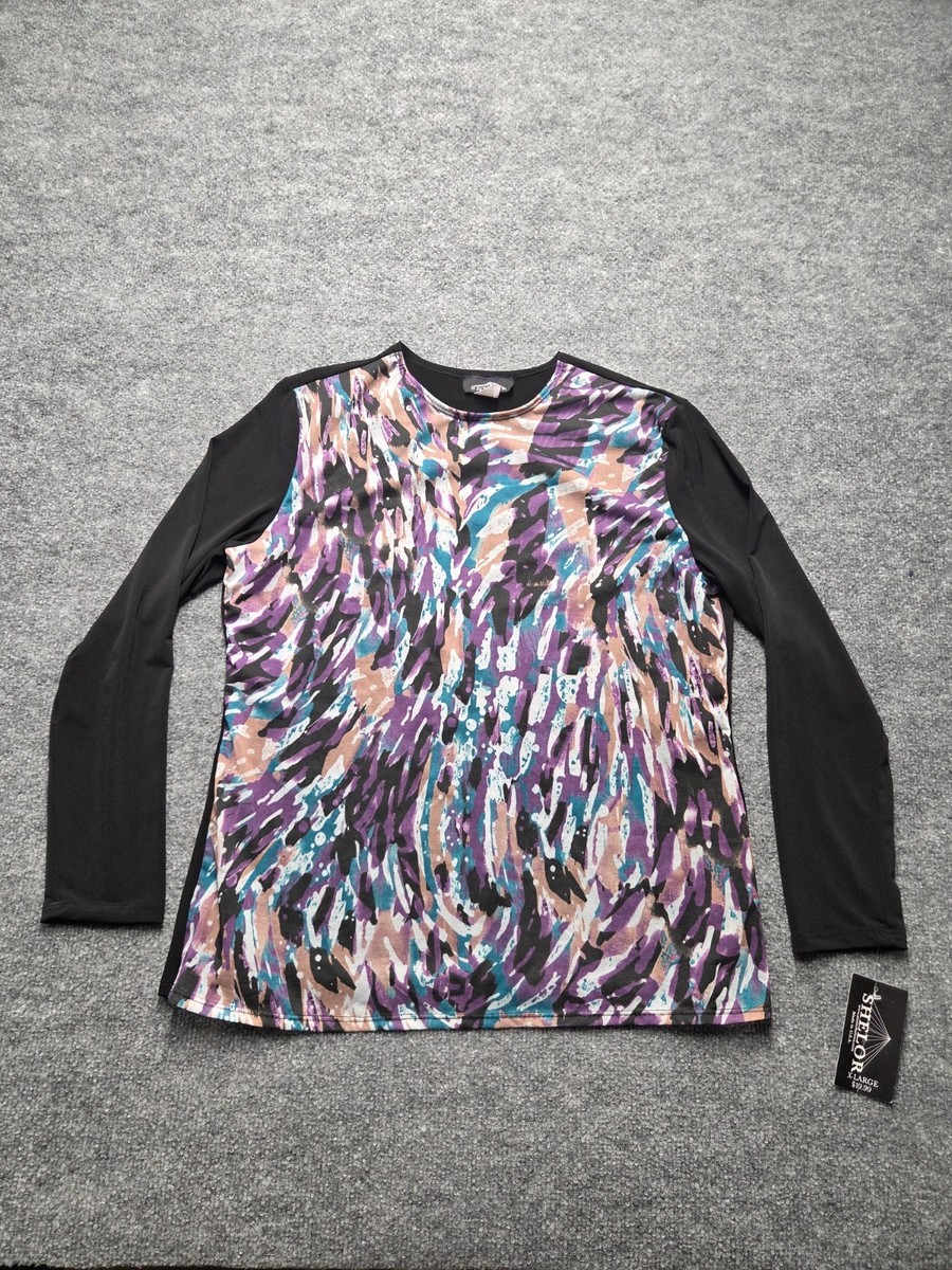 Shelor Clothing Women's Top Shirt Multicolor Front Crew Neckline