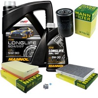 MANN-FILTER Inspektionspaket Mannol 6L Longlife 5W-30 FüR Audi 100 2.6 2.8 E