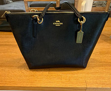 Coach Black Zip Tote Bag w/ Double Handles, Bag Charm, Gold Hardware