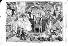 Original Old Antique Print 1860 Leap Year Christmas Romance British Museum 19th