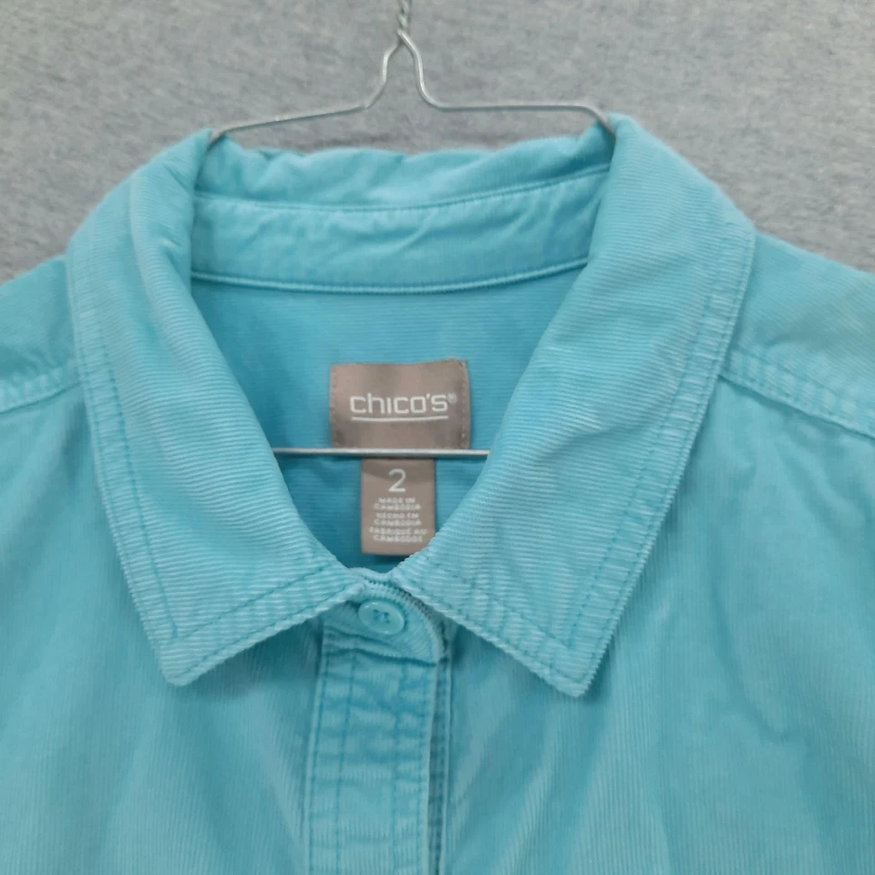 Camisa Chicos Feminina 2 EUA L-12 Azul Manga Longa Gola Botãoada Veludo Elástico - Imagem 3 de 4