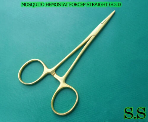 16 MOSQUITO HEMOSTAT FORCEPS 5" CURVED+STRAIGHT GOLD - Picture 1 of 3