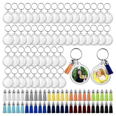DIY Round Keyring Pendant Jewelry Fringe Blank Photo Frame Keychain Set (50pcs)