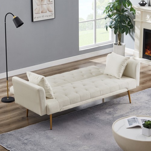 71" Velvet Futon Sofa Bed 2 Pillows 3 Adjustable - Picture 9 of 43
