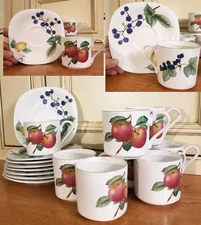 EUC*SET OF 2~Studio Nova HARVEST GROVE/2~COFFEE TEA MUGS CUPS, 2 SAUCERS(4 AVAIL