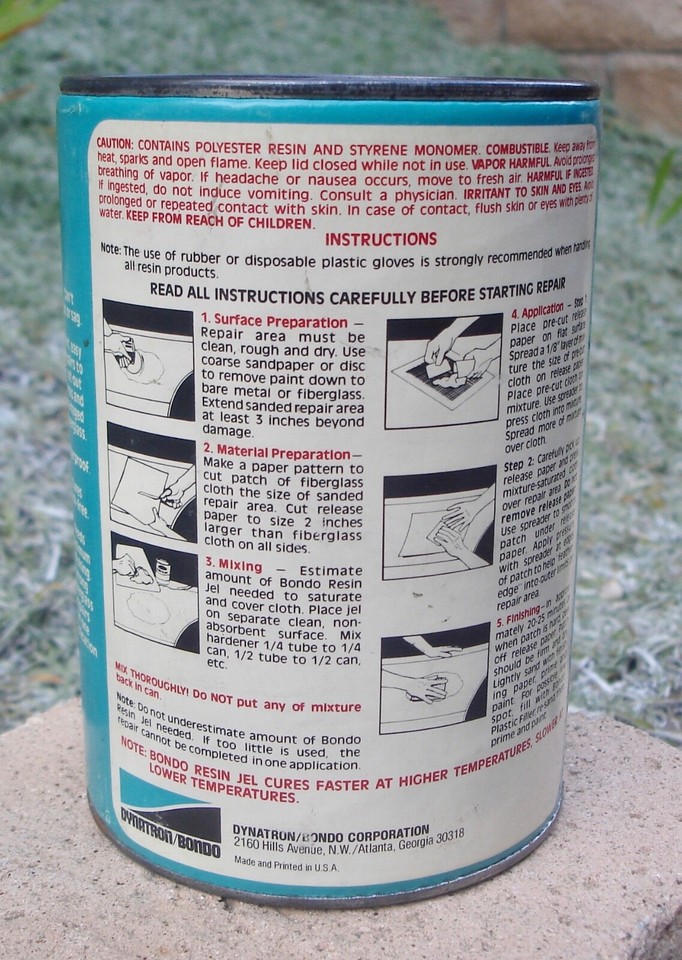 Vintage Bondo Resin Can Auto Boat Snowmobile Fiberglass Repair Kit