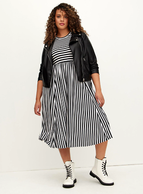 black and white skater dress plus size Plus Size Classic Stripe Skater Dress