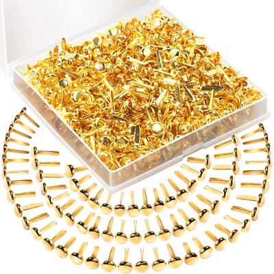 500PCS Brads for Paper Crafts Mini Gold Paper FastenersMini Brass FastenersBr...