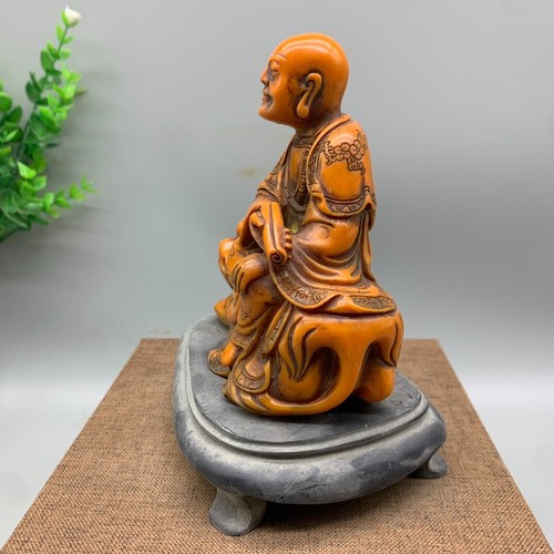 4.3"Noble shoushan stone carved Vajraputra arhat Sat on lion statue seal stamp - Picture 3 of 11