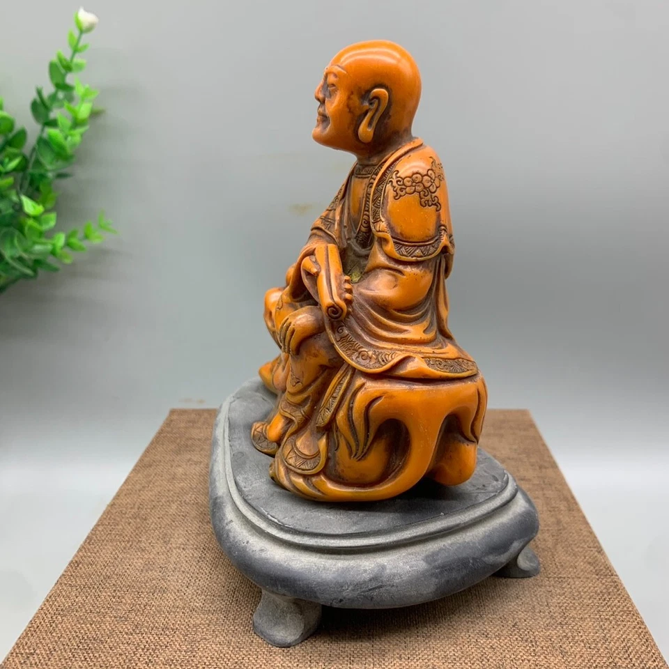 4,3"Nobre shoushan pedra esculpida Vajraputra arhat Sat on leão estátua selo selo selo selo - Imagem 3 de 4