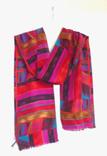 New York Studio 10.5x84 Bright Colors Geometrical Abstract Design Silk Scarf 