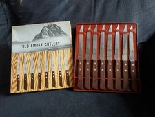 Vtg Parker Brothers Chattanooga TN Steak Knives 8 Wood Handle Old Smoky Cutlery