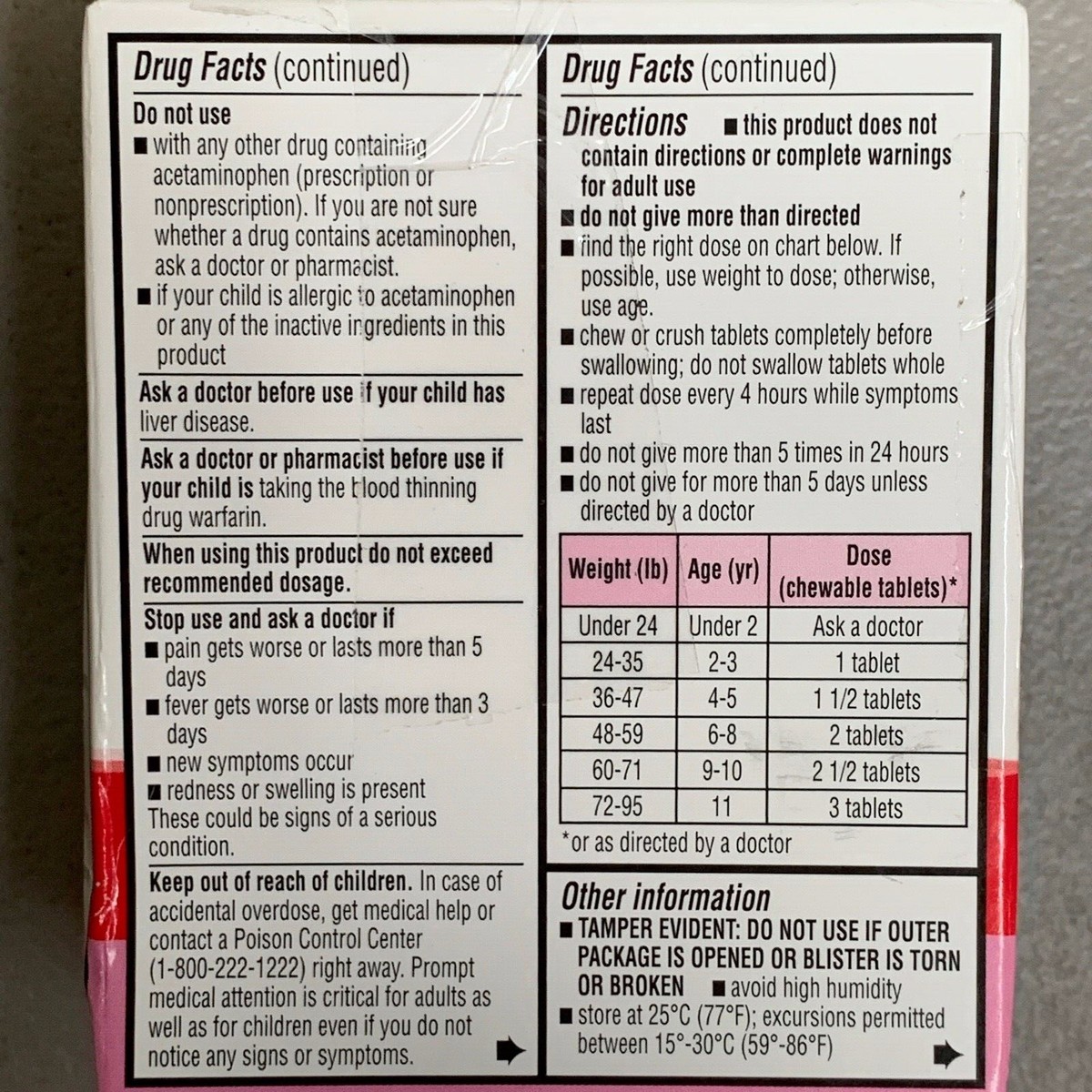 Acetaminophen Label