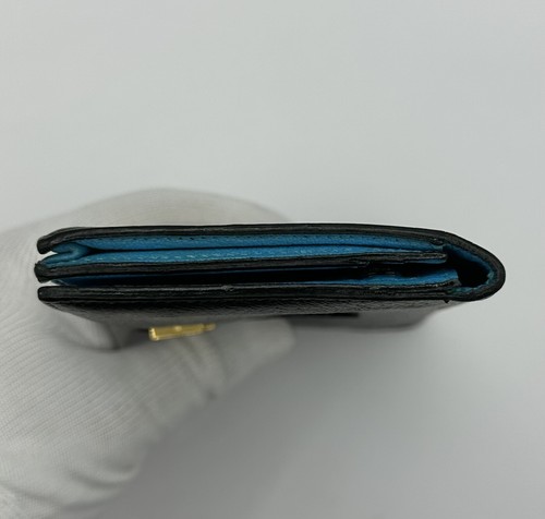 HERMÈS Bearn Souffle Epsom Leather Black/light blue Bifold Long Wallet GoldMetal - Picture 7 of 22