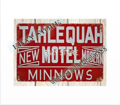 interior design coffee shop Tahlequah Motel Minnows metal tin sign