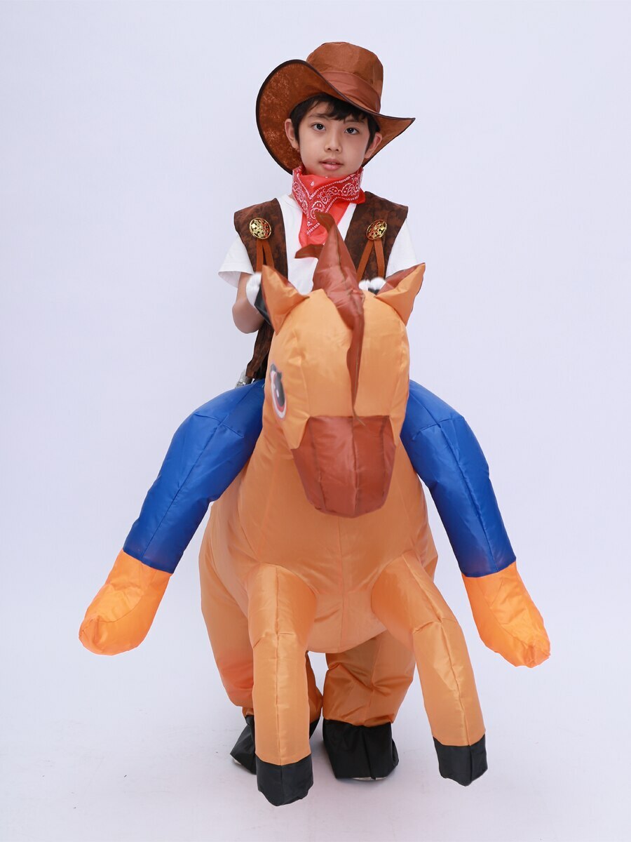 Kids Child Inflatable Horse Costume Girls Boys Cowboy Ride Horse Funny