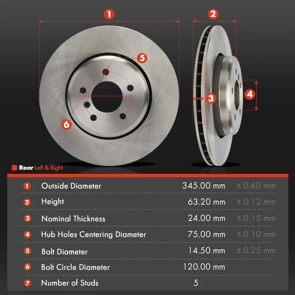 Rotor de freno de disco delantero y trasero y pastillas de freno para BMW 650i 2006-2010 550i 545i Foto 3 de 4