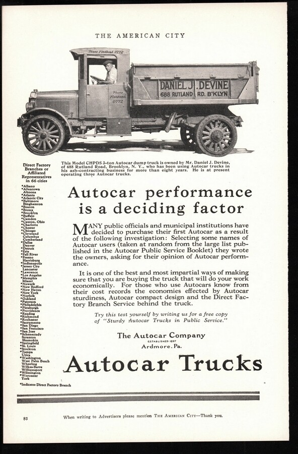 1926 Autocar Trucks Devine Trucking Brooklyn NY Vintage magazine 