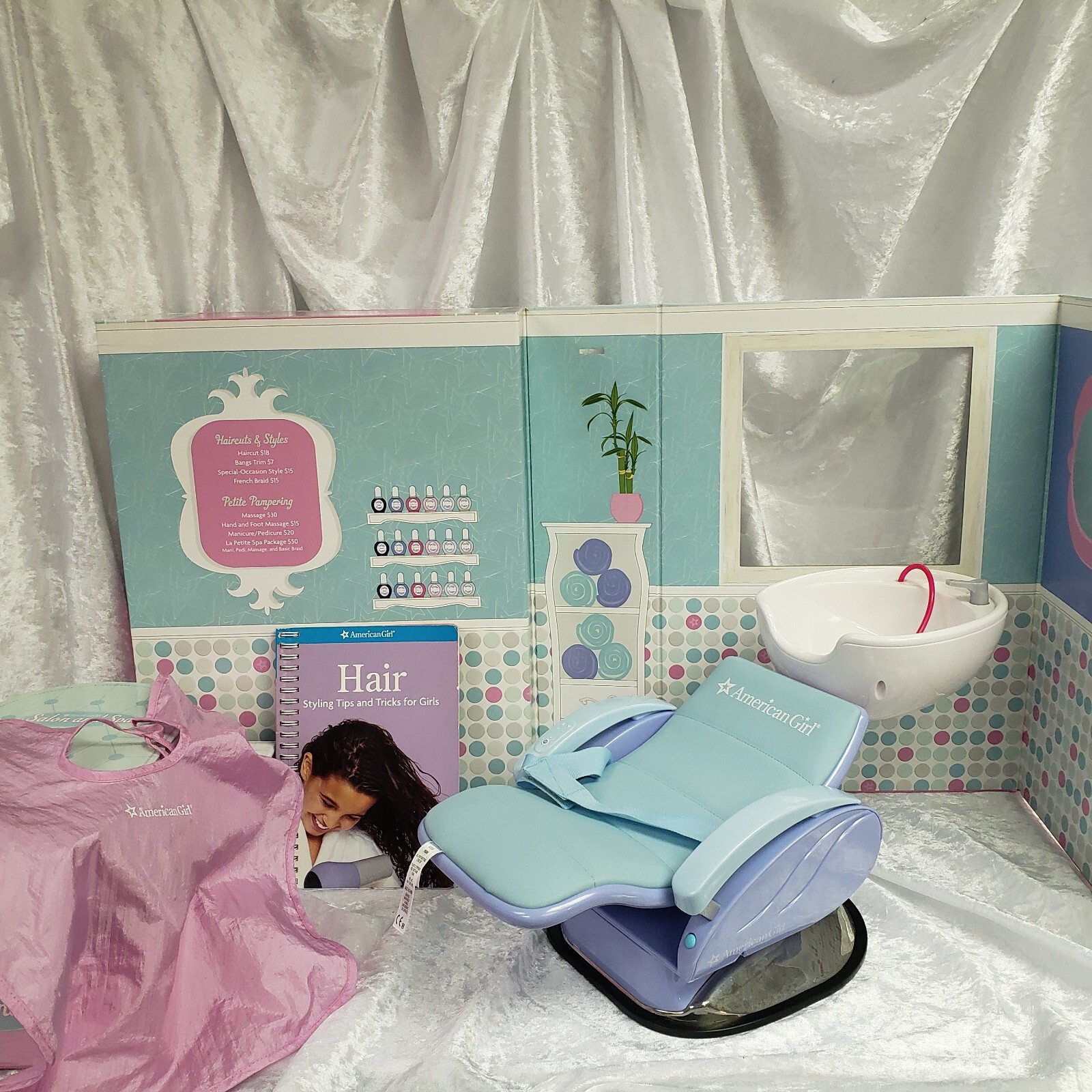 American Girl Spa Chair Blue Salon W/ Water Sounds Tested & Works