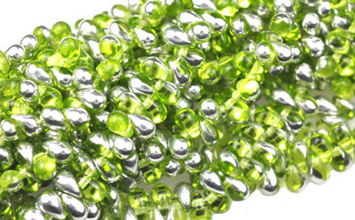 100 Olivine Silver AB Glass Tear Drop Beads 6MM