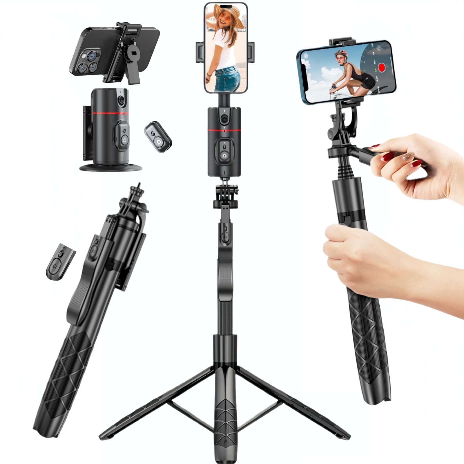 Auto Face Tracking Tripod, 360° Rotation Face Body Tracking Phone Holder, R