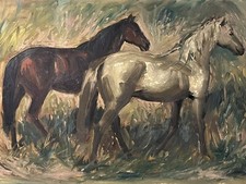 Equestrian oil sketch of a two Horses - manner of Alfred Munnings fine art